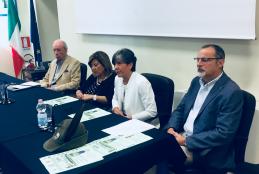 Da sinistra Tomaso Vialardi di Sandigliano, Annunziata Gallo, Teresa Barresi e Marco Fulcheri alla presentazione della commemorazione per Costantino Crosa