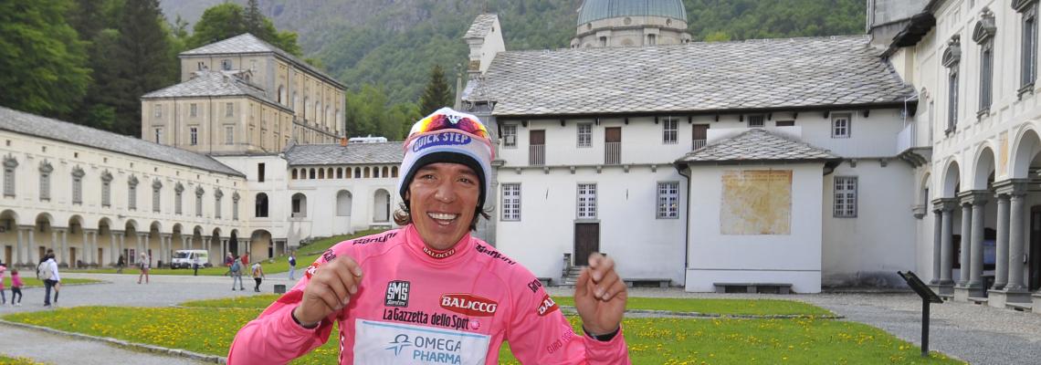 Rigoberto Uran, maglia rosa dopo la tappa con arrivo a Oropa del 2014